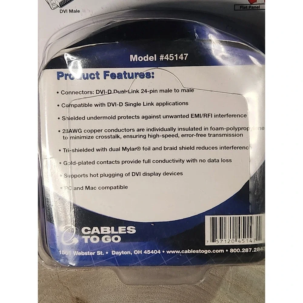 Cables to Go C2G DVI-D M/M Dual Link Digital Video Cable 6.5 Feet 2M STP
